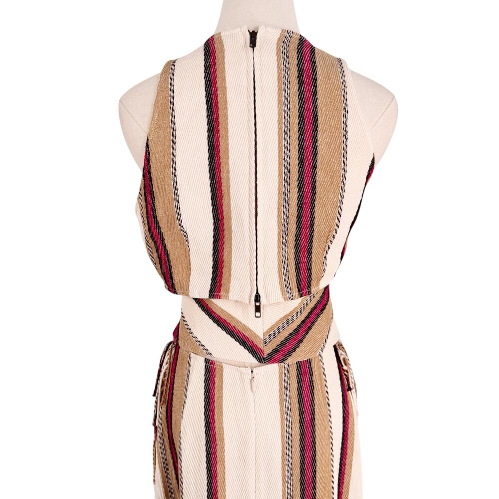 Ulla Johnson Caterina Maxi Dress Cream Linen Striped Cut Out Fringe Boho Size 6 - Picture 10 of 16